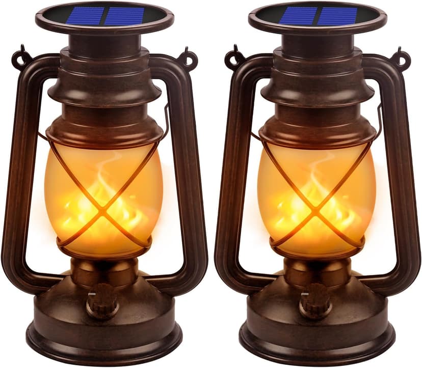 Solar Lantern Outdoor Hanging Solar Lights Dancing Flame Led Waterproof Camping Lamps, Landscape Decor for Table Patio Garden Yard Pathway Porch 2 Pack