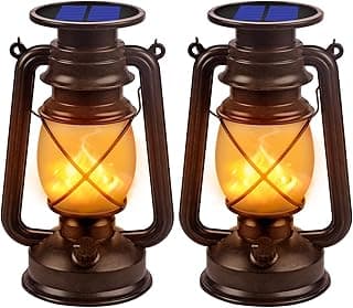 Solar Lantern Outdoor Hanging Solar Lights Dancing Flame Led Waterproof Camping Lamps, Landscape Decor for Table Patio Garden Yard Pathway Porch 2 Pack