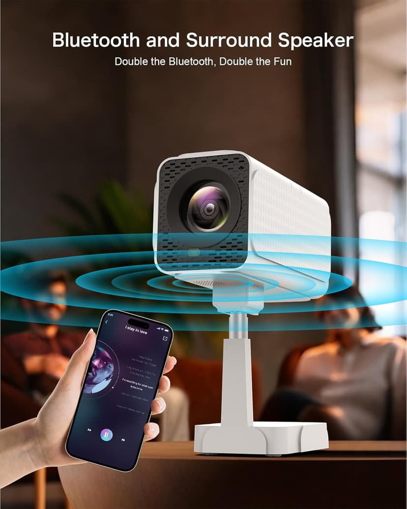 [Netflix-Licensed/Telescopic Stand] PANSEBA Smart Projector with WiFi and Bluetooth, Auto Keystone Mini Projector,4K Support Outdoor Movie Projector with Zoom, Home Theater Projector for Phone