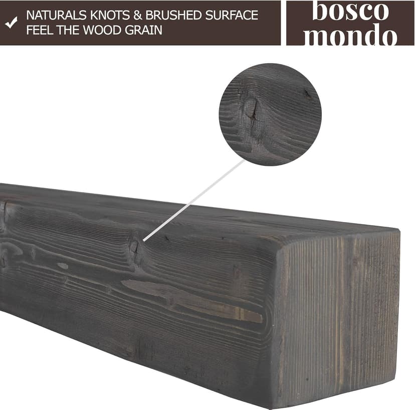 BoscoMondo Rustic Fireplace Mantel Shelf - Pine Wood - Wall Decor, Mounted Farmhouse Shelving (Dark Brown, 72" Extra Thick)