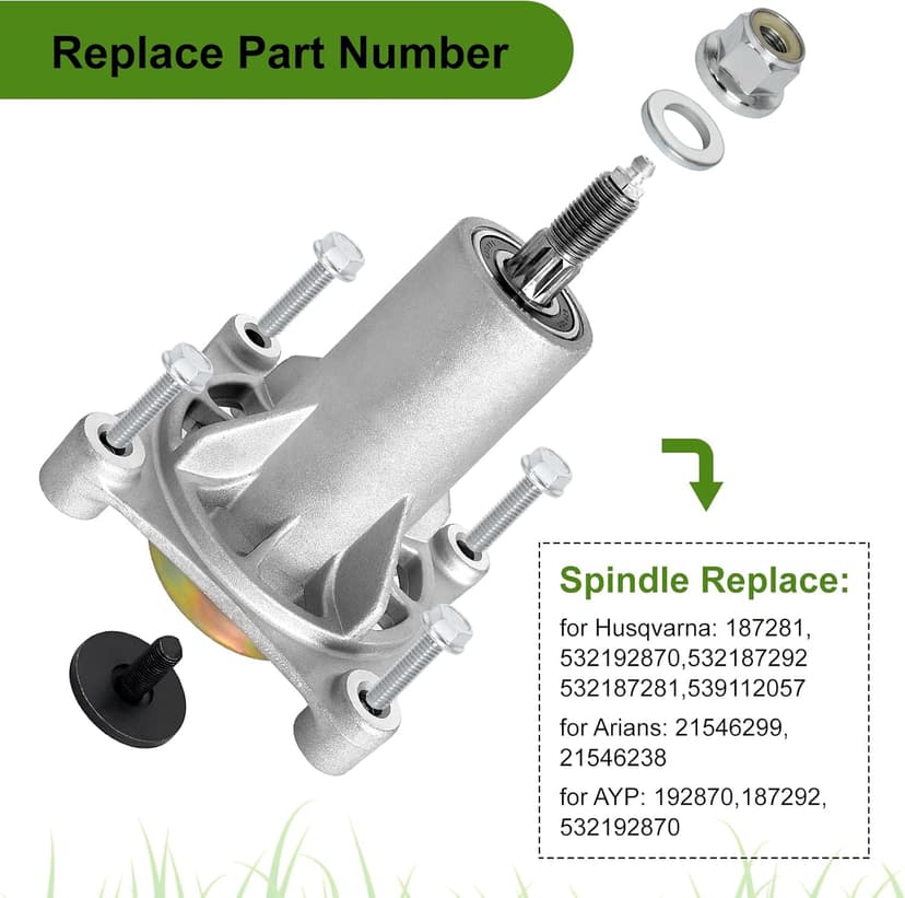 Belleone 187292 Mower Spindle for 42" 46" 48" 54" Deck, 587819701 Mandrel Assembly Fits for Craftsman Husqvarna Ariens Poulan Pro, Replace for 192870 532187281 532187292 567253301