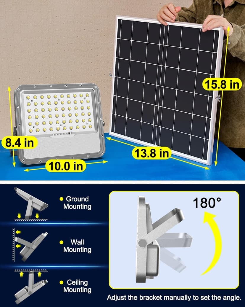Engrepo Solar Lights Outdoor 10000LM Auto On/Off Dusk to Dawn Light with 20000mAh Battery, IP65 Waterproof Outside Solar Powered Security Flood Light with Remote Control for Wall Porch Shed Barn.