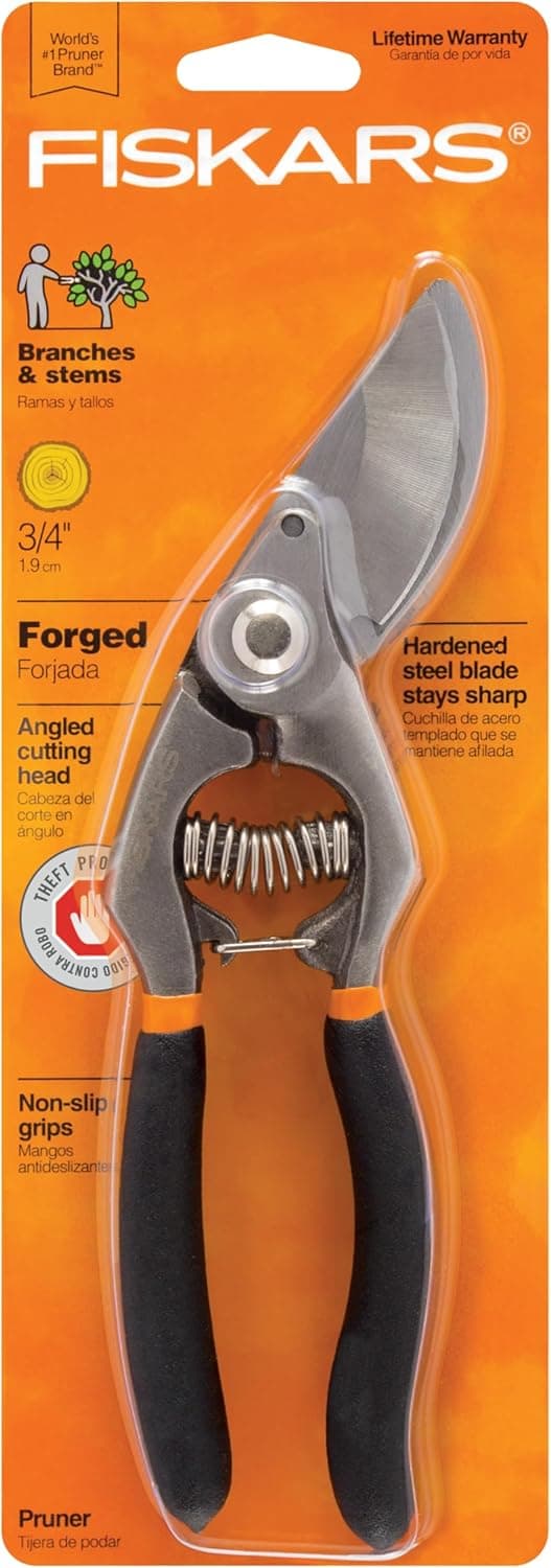 Fiskars Forged Steel Bypass Pruner - Ultra-Durable, Ergonomic Design for Comfortable Use while Gardening - Cut and Prune Stems and Light Branches up to ¾” diameter - 375 Years of Quality