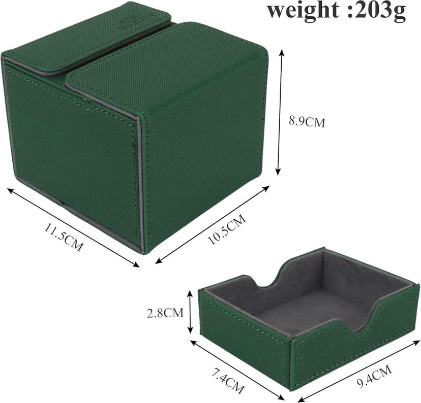 AEGIS GUARDIAN Card Deck Box with Dice Tray for MTG Cards, Commander Deck Box fit 150+ Sleeved Cards, PU Leather Card Storage Box Strong Magnet Deck Game Case for TCG CCG, Green