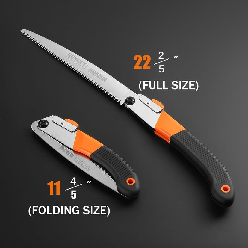 REXBETI Folding Saw, Heavy Duty 11 Inch Extra Long Blade Hand Saw for Wood Camping, Dry Wood Pruning Saw With Hard Teeth, Quality SK-5 Steel