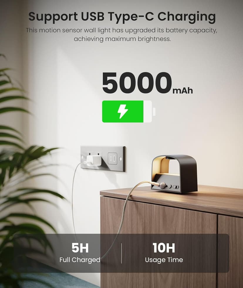 FULEN Motion Sensor Wall Light with Remote Control 3 Colors Wireless Wall Lamp LED Indoor Up and Down Wall Sconce 5000mAh Rechargeable Battery Powered Wall Lamps Brightness Adjustable, Black 2 Pack