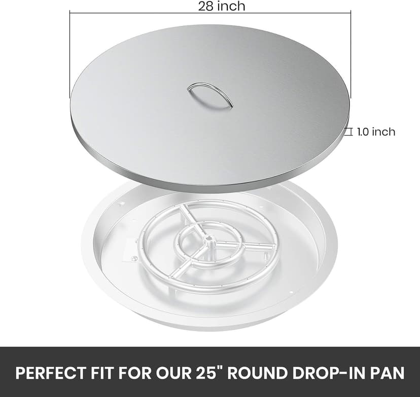 Stanbroil 28" Stainless Steel Fire Pit Cover Fits 25" Inch Round Drop-in Fire Pit Pan and 24" Round Flat Fire Pit Pan