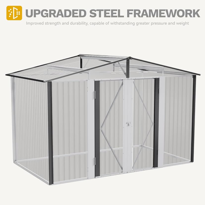 DWVO 9x6 FT Outdoor Storage Shed with Ventilation Windows, Utility Tool Shed Metal Storage Garden Shed with Door & Lock for Bike Storage, Waterproof Trash Shed for Backyard Garden Patio, Dark Dray