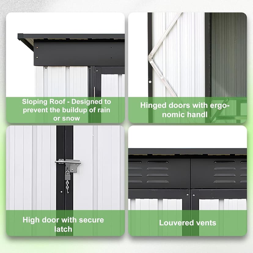 6×4Ft Outdoor Storage Shed Metal Storage Shed with Flat Roof, Weatherproof Heavy Duty Tool Shed for Backyard & Garden Equipment, Black-White