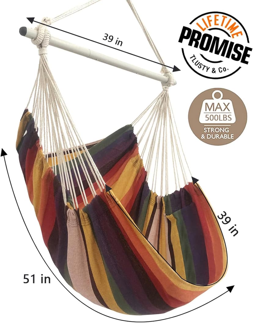 MIZTLI Hammock Chair Swing Indoor Hammock for Bedroom - Max 500 Lbs－Steel Spreader Bar with Anti-Slip Rings-Indoor & Outdoor