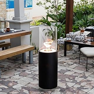Large Standing Clean Burning Bio Ethanol Ventless Fireplace 31.5" H Freestanding Fire Bowl Pot with with 2 Combustion Chambers for Indoor Outdoor Patio(Black)