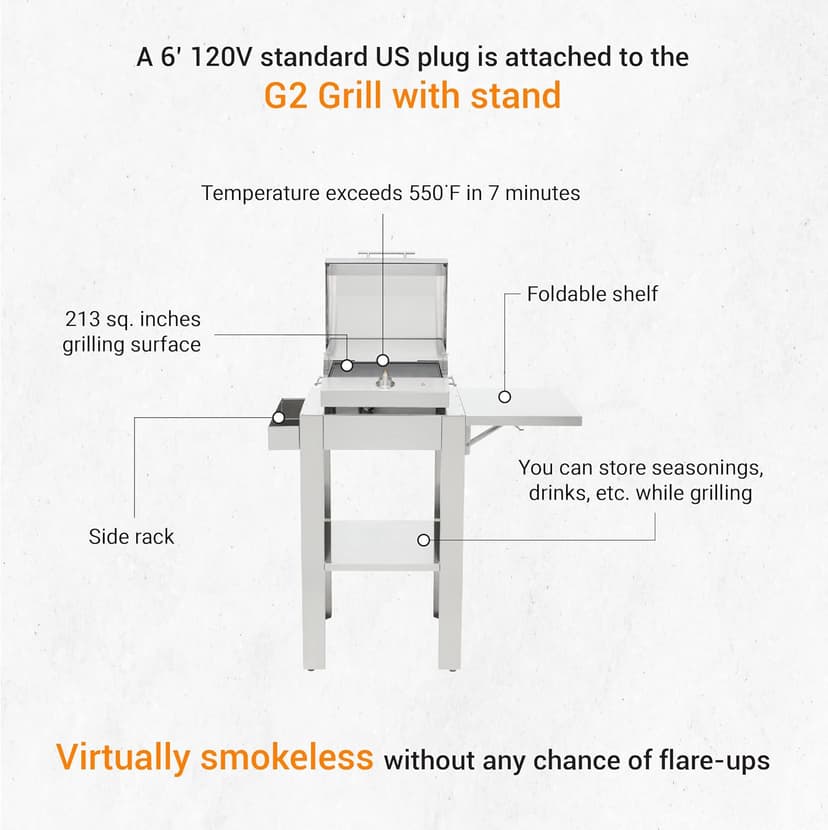 KENYON G2 Electric Grill with Stand, Stainless Steel, Rust Proof, Single Burner, Freestanding Grill, UL Approved for Indoor and Outdoor Use, 120V