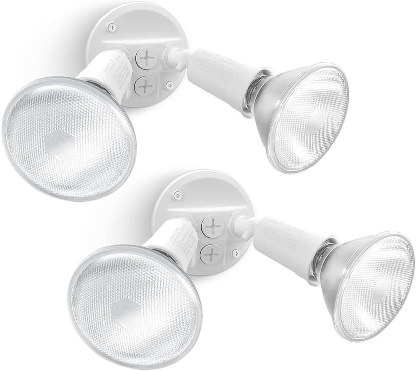 LUTEC 2 Pack Adjustable Twin Par Holder Outdoor Flood Lights, Switch Controlled Security Lights, Floodlights Fixture, Waterproof Exterior Max 300 Watt Par38 Flood Light for Garage, Yard, Porch-White
