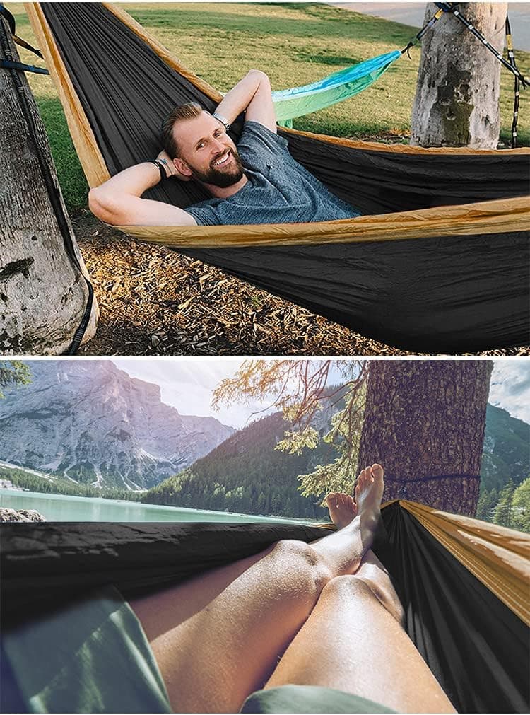 Camping Hammock Double & Single Portable Hammocks Ultralight Nylon Parachute Hammocks with 2 Tree Straps for Backpacking, Travel, Beach, Backyard, Camping, Hiking (Medium, Camouflage)