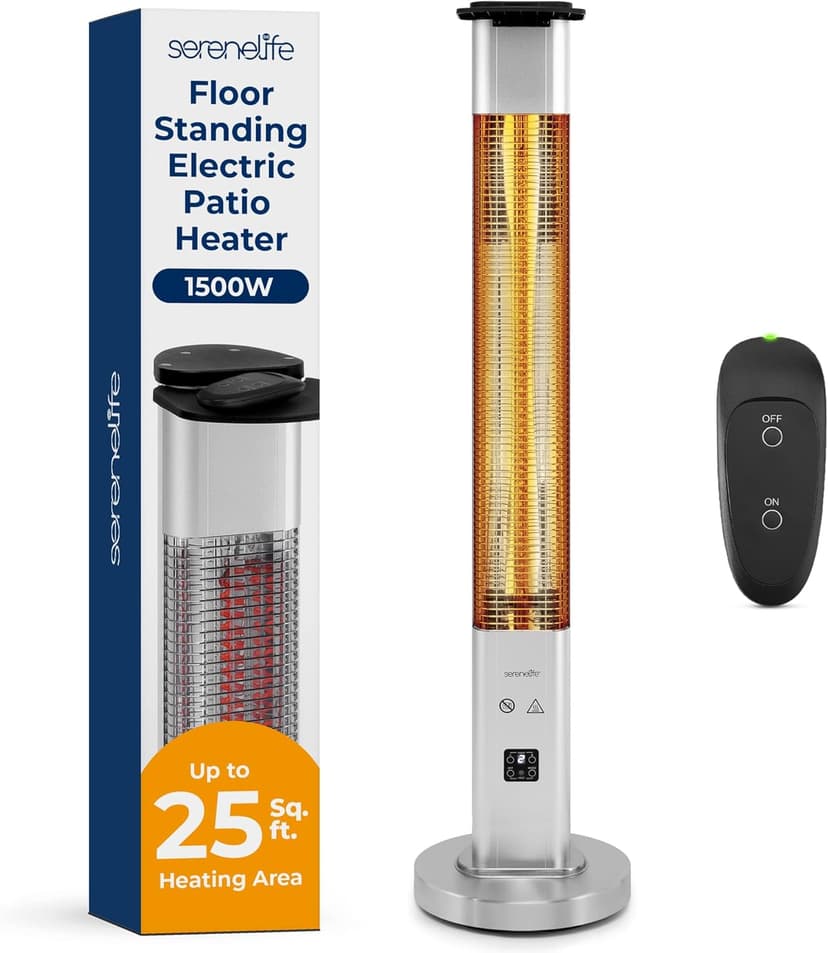 SereneLife Infrared Patio Heater, 1500W Electric Heater with Remote, Quiet Operation, IP65 Approved, Three Heat Levels, Indoor/Outdoor for Patio, Restaurant, Backyard, Garage, Decks