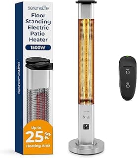 SereneLife Infrared Patio Heater, 1500W Electric Heater with Remote, Quiet Operation, IP65 Approved, Three Heat Levels, Indoor/Outdoor for Patio, Restaurant, Backyard, Garage, Decks