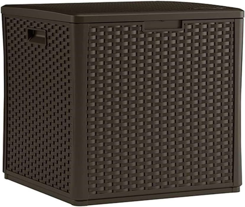 Suncast 60 Gallon Resin Outdoor Patio Storage Box, Water-Resistant Deck Storage Container, for Cushions, Garden Tools, and Outdoor Accessories, Java, Made in the USA