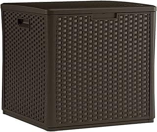 Suncast 60 Gallon Resin Outdoor Patio Storage Box, Water-Resistant Deck Storage Container, for Cushions, Garden Tools, and Outdoor Accessories, Java, Made in the USA