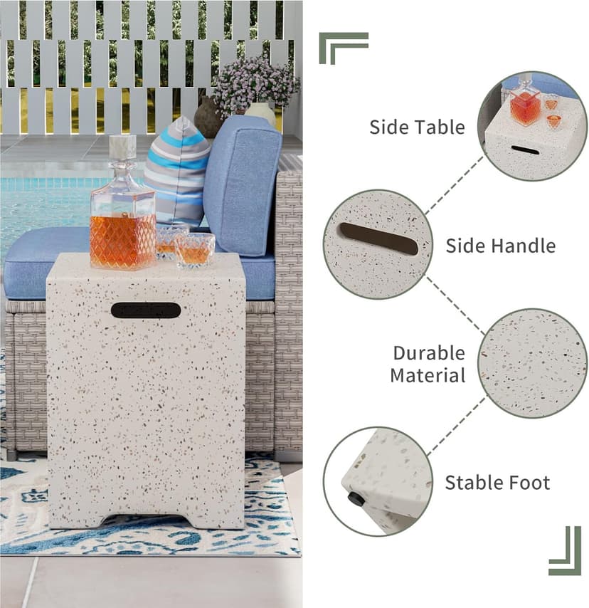 COSIEST 2-Piece Outdoor Propane Fire Table Set, Rectangle Concrete 56-inch x 28-inch Fire Pit (CSA Certified, 50,000 BTU) w 20lb Tank Table, Wind Guard, Waterproof Cover for Garden, Porch, Backyard
