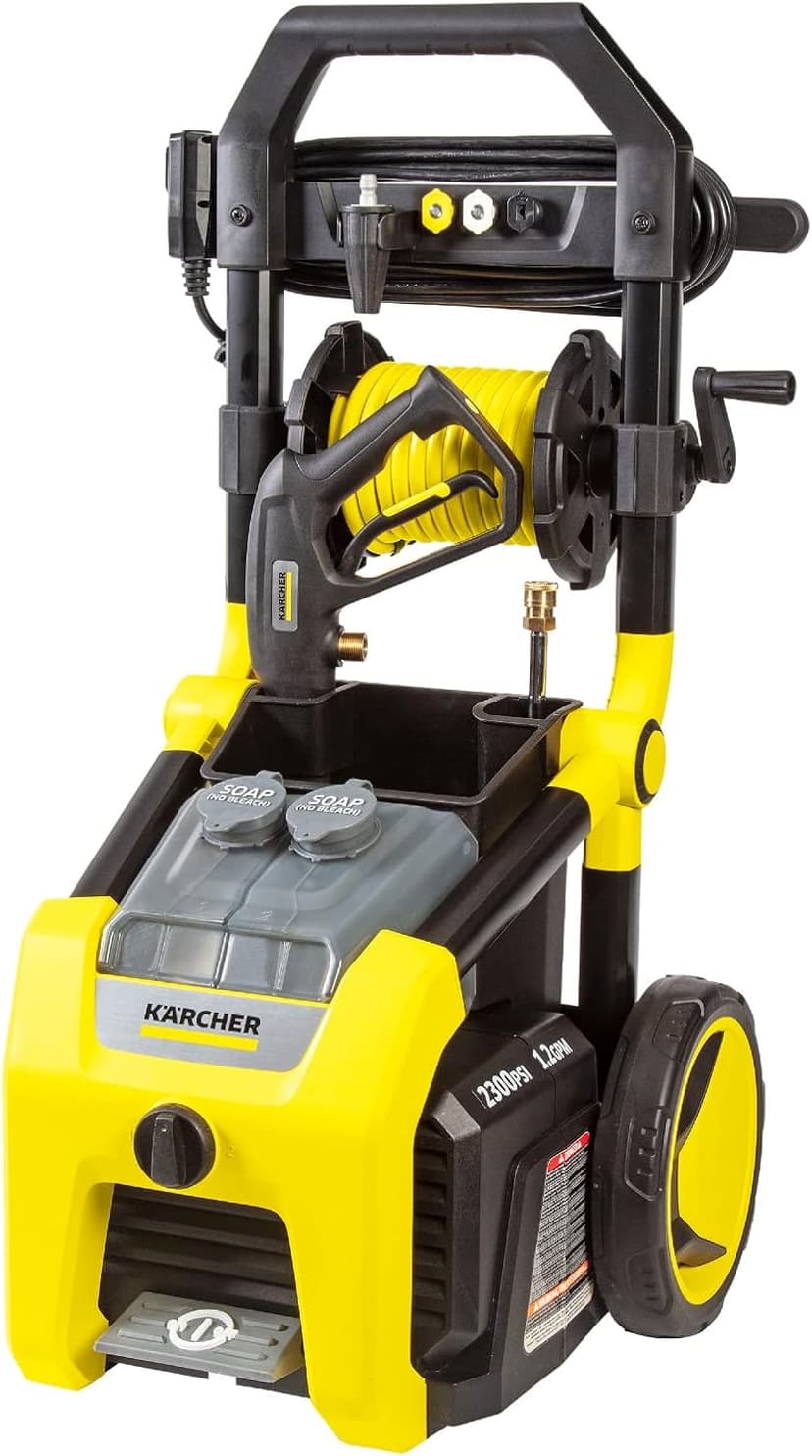 Kärcher Pressure Washer K2300PS, Max 2875 PSI, 4 Spray Nozzles, Detergent Tank, Hose Reel, For Cars, Driveways, Siding, Patios, 2.07 max. GPM