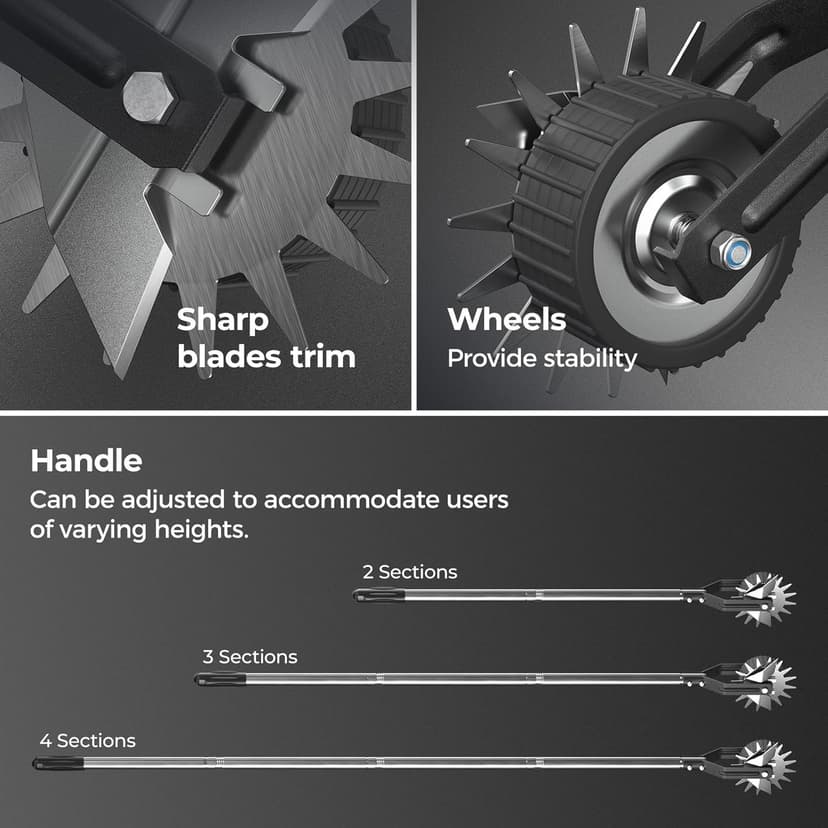67.3-Inch Sidewalk Manual Lawn Edger, Wheel Rotary Edger, Rotary Shear, Strong 4 Sections Stainless Steel Handle Garden Edger Tool