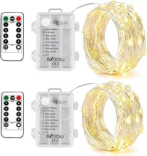 2 x Fairy Lights Battery Operated,Silver Wire Chains 8 Mode 16Ft/5Meter 50 LEDs Timer String Lights with Remote Control for Bedroom Christmas Party Wedding Decoration(Warm White)