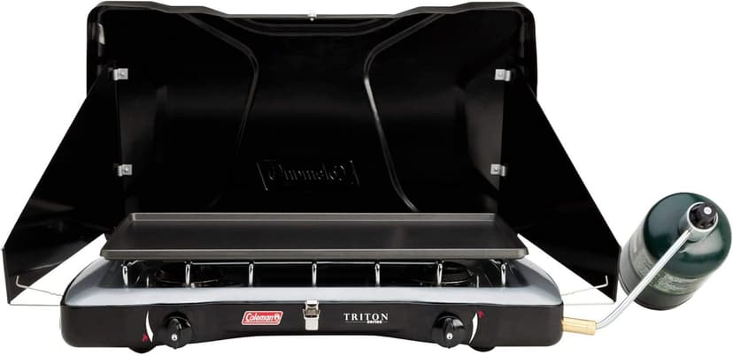 Coleman Triton 2-Burner Propane Stove, Portable Camping Cooktop with 2 Adjustable Burners & Wind Guards, 22,000 BTUs of Power