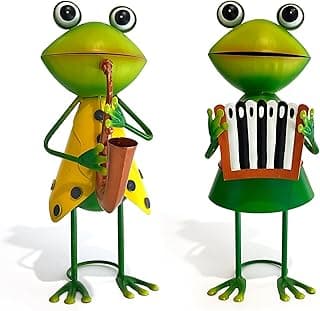 HONGLAND Metal Frog Garden Decor - Metal Frog Outdoor Statue -Funny Garden Frog Decorations - 3D Frog Figurine - Christmas Holiday Housewarming Gifts Lawn Patio Yard Garden Decor (Saxophone)