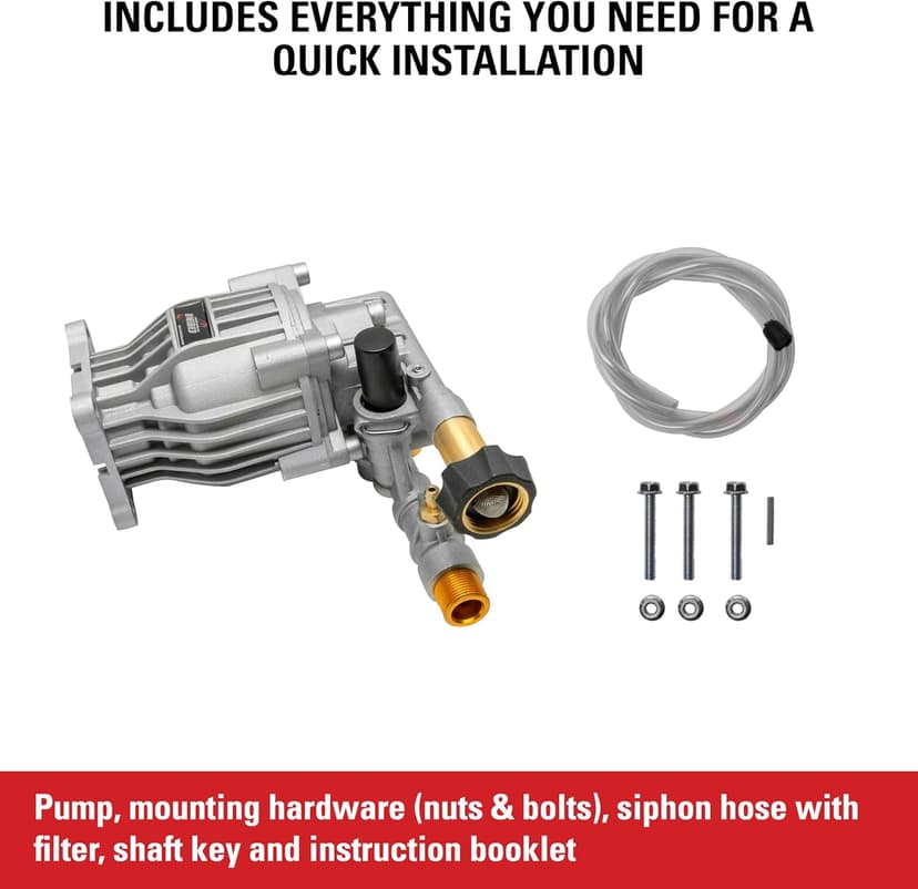 OEM Technologies 90028 Horizontal Axial Cam Replacement Pressure Washer Pump Kit, 3300 PSI, 2.4 GPM, 3/4" Shaft, Includes Hardware and Siphon Tube, for Residential and Industrial Gas Powered Machines, Silver