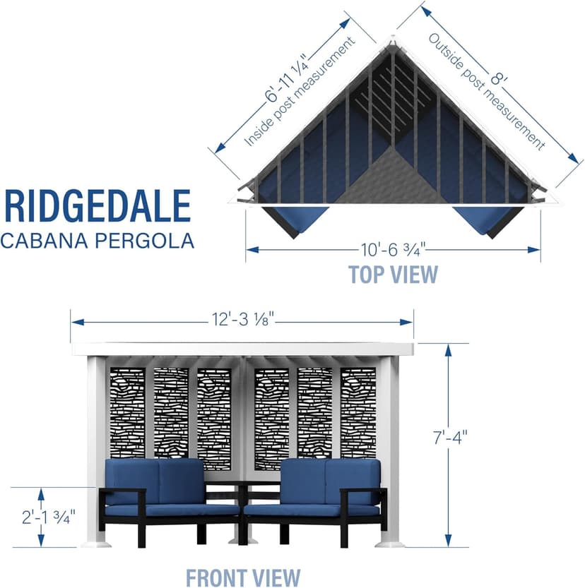 Backyard Discovery Ridgedale 12' x 8' Modern Glavanized Steel Cabana Corner Pergola with Conversation Seating, Shade Sail Canopy, Privacy Panels, Table for Outdoor Patio, Deck, Poolside, Entertaining