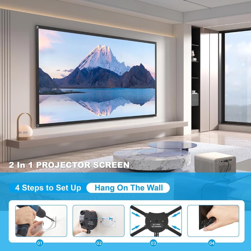 Portable Projector Screen with Stand, ALR Projector Screen 100 Inch 16:9, Outdoor Projection Screen, High Contrast, Work in Ambient Light, Compact, Easy Setup, Idea for Home Cinema, Backyard Party