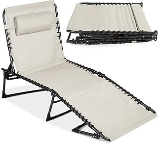 Best Choice Products Patio Chaise Lounge Chair, Portable Outdoor Folding Recliner for Lawn, w/ 8 Positions, Handles, 300lb Capacity - Ivory