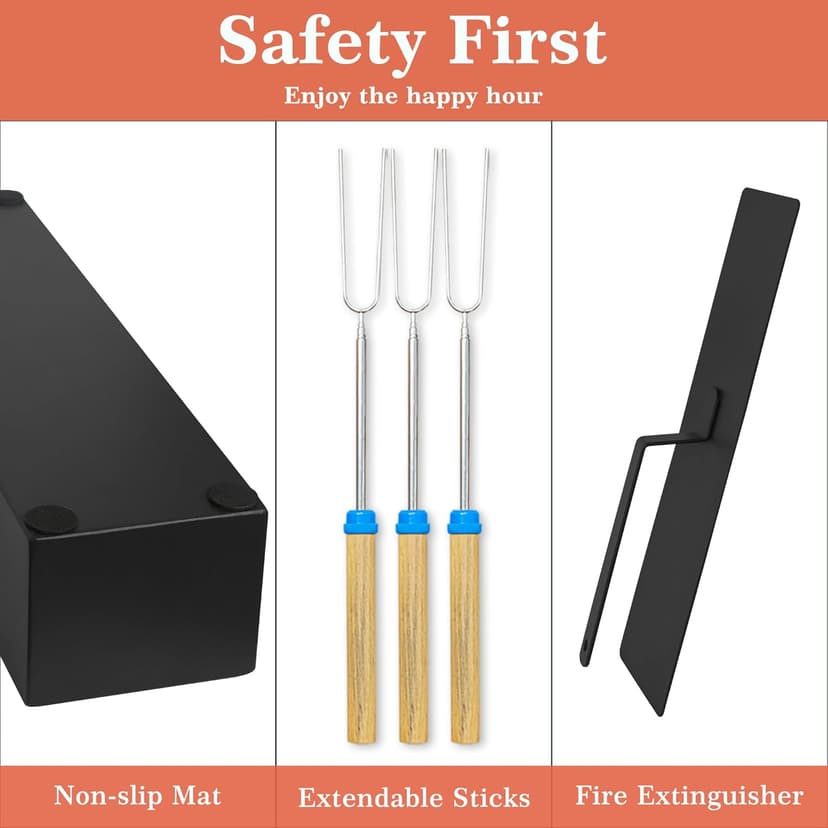 Tabletop Fire Pit with Smores Kit, Table Top Firepit Smores Maker, Portable Outdoor Fireplace Tabletop, Decor Home Patio Gifts for Women Mom Him Men - Mothers Day White Elephant Unique Gift, Black