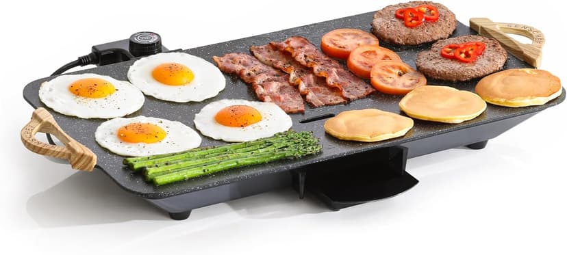 12x20 Inch Extra Large Electric Griddle, 1700W Fast Even Heating, ILAG Granite Nonstick, Slope Design for BBQ Masters, Frameless design for Easy Cleaning, Great for Family Gatherings, Black