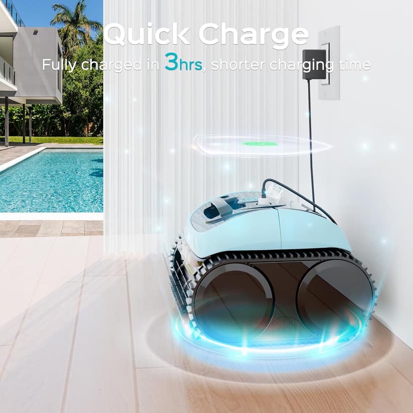 Pool Vacuum for Inground Pools, Cordless Robotic Pool Cleaner, Wall and Waterline Cleaning, Intelligent Route Planning, 150 min Runtime, for Pools up to 1,600 Sq.ft