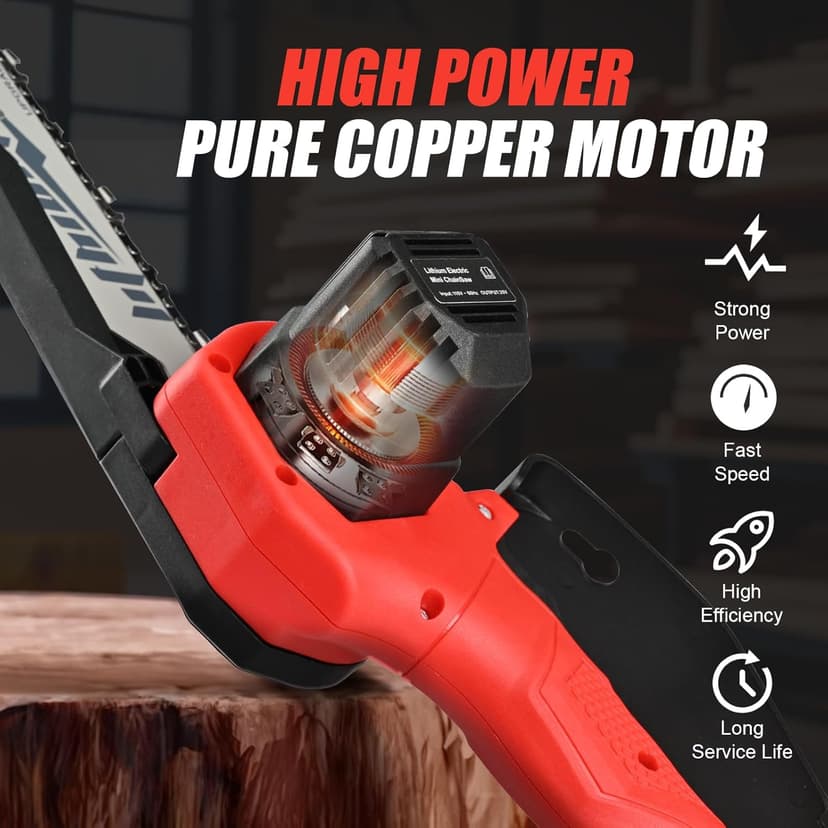 Mini Chainsaw Cordless, 6 Inch Portable Electric Chainsaw, One-Hand Handheld Small Chain Saw for Cutting Wood Trimming and Woodworking- Mini Chain Saw Battery Powered with 2 Batteries
