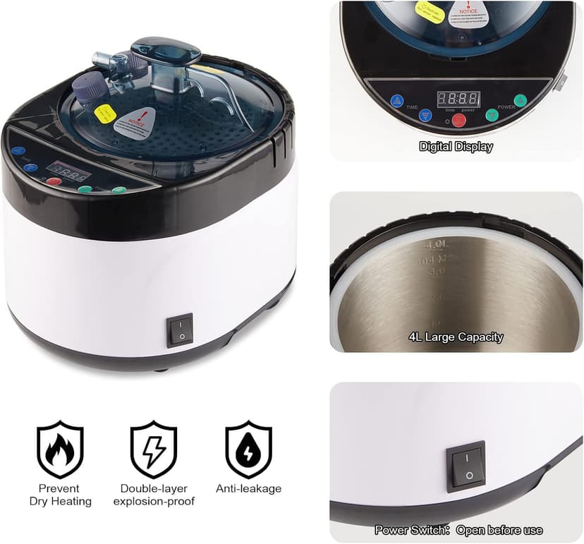 4L Large Capacity Home Sauna Steamer, Portable Steam Generator with Protection for Home Spa, Lightweight Stainless Steel Pot with Timer&Gear Display for Relaxation, with Remote Control