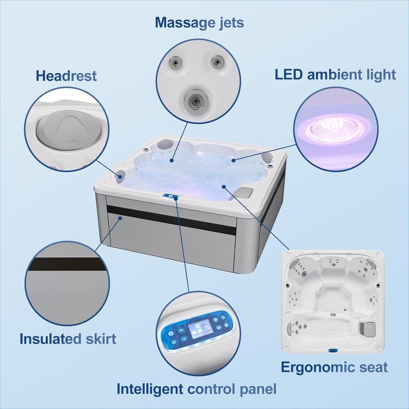 OCEAN FUTURE Outdoor Hot Tub, Massage Spa with 35 Jets, 240V Outdoor Spa with LED Lights, Control Panel and Ergonomic Seat Fits 6 People, Acrylic Hot Tub Spas 85" x 85"