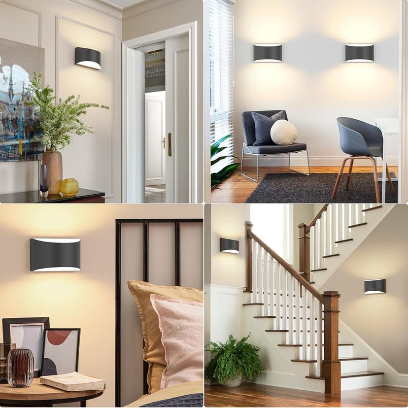 FOLKSMATE Modern LED Wall Sconces, 3000K Warm White Hardwired Wall Lights Set of 2, 10W Up and Down Wall Mount Light, Matte Black Indoor Sconces Wall Lighting