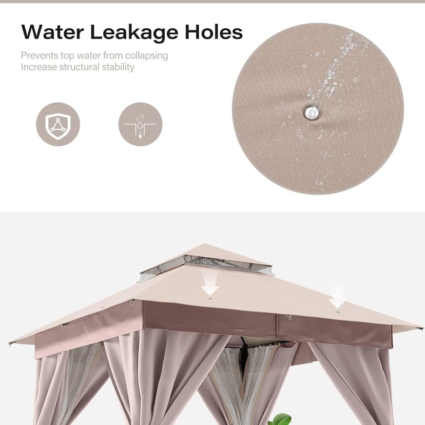 LAUSAINT HOME Outdoor Patio Gazebo 10'x10' with Expansion Bolts, Heavy Duty Party Tent & Shelter with Double Roofs, Mosquito Nettings and Privacy Screens for Backyard, Garden, Lawn, Champagne Khaki