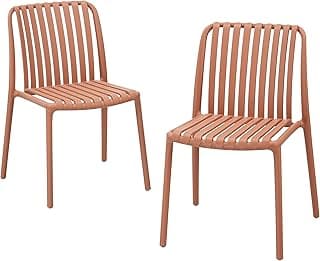 Modern Outdoor Dining Chairs Set of 2, All-Weather Resin Stackable Chairs, Patio Dining Chairs with High Back, Kitchen, Restaurant,Orange