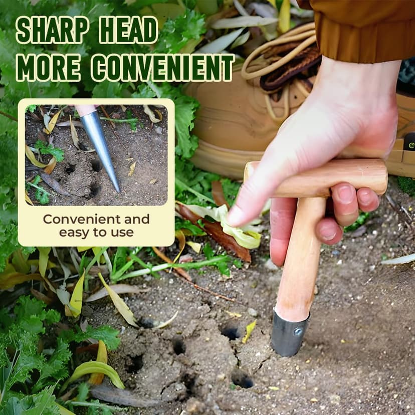 Plant Hole Digger for Planting, Seed Dibber Garden Tool, Hand Dibbler Seed Planter Tool,Bulb Planter Tool, Seeds Transplanting Plants Planting Bulbs, T Wooden Handle - Easy to Drill Holes (3PCS)