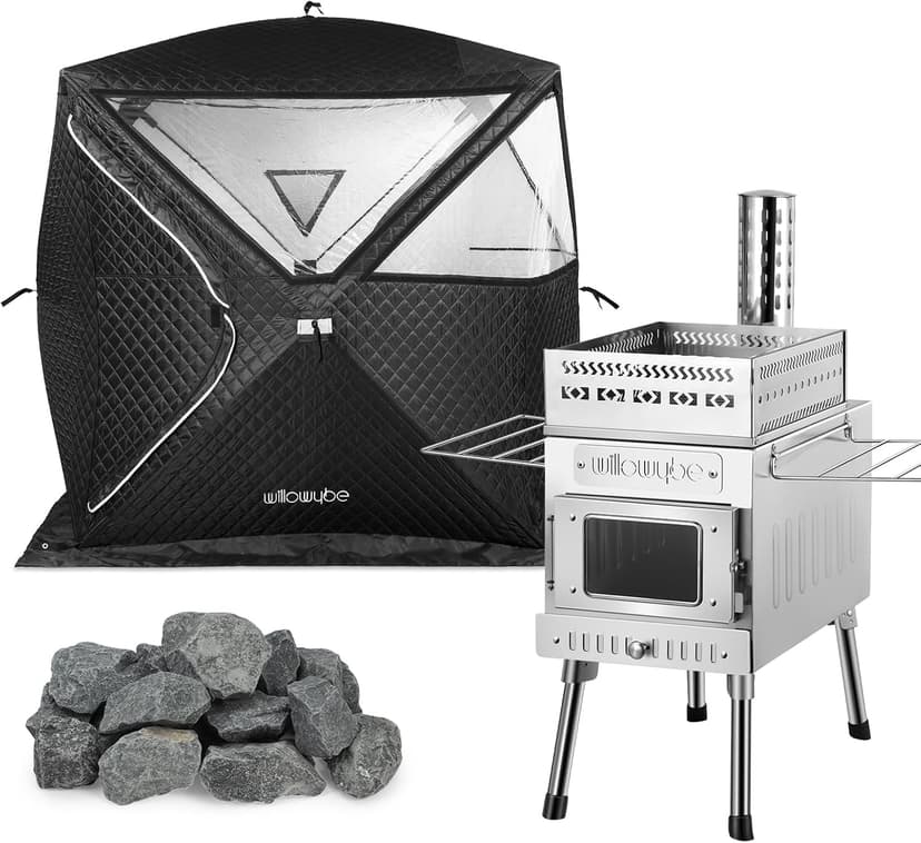 WillowyBe Portale Outdoor Sauna Set with Tent, Dry Sauna Wood Stove, Driftwood-infused Cooking for Friends
