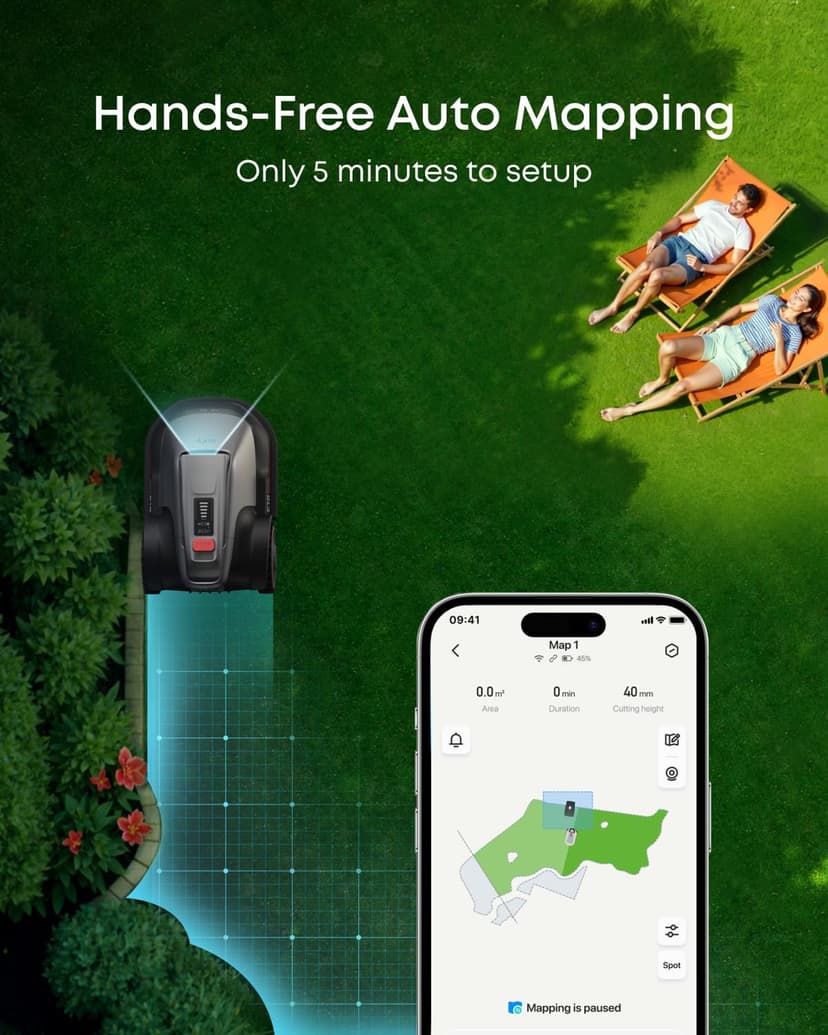 eufy Robot Lawn Mower E18, No Wire, No RTK, No Signal Issue, Hands-Free Auto Mapping, Precise Obstacle Avoiding, Reliable Lawn Maintenance, Worry-Free Experience