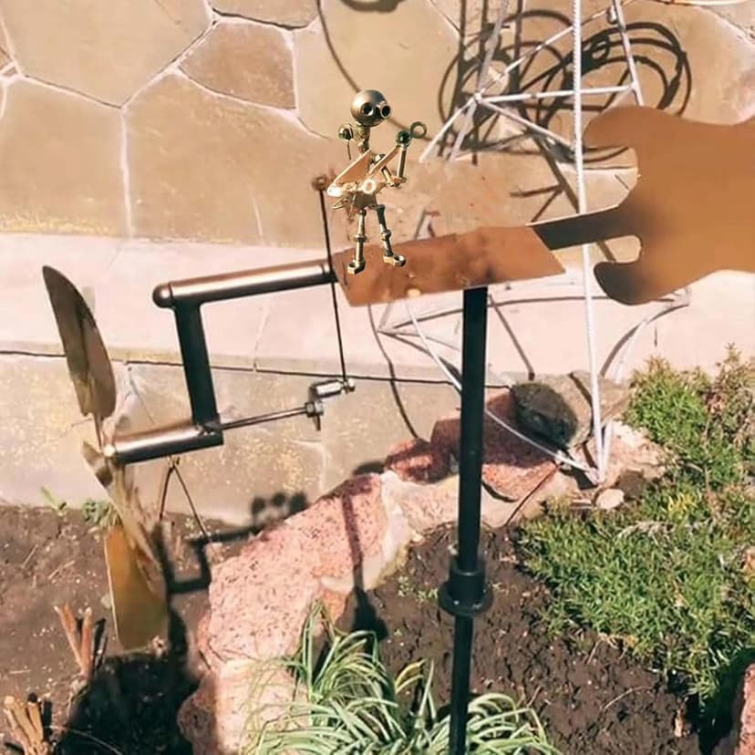 Handmade Metal Bassist Windmill,Handmade Metal Drummer and Guitar Windmill, Wind-Powered Kinetic Sculpture, Wind Spinners for Yard Lawn Garden Patio Decor, Drummer Decor (Guitar)