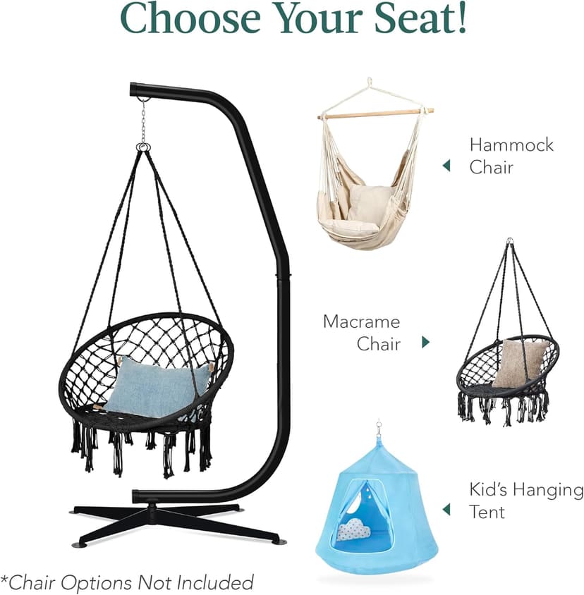 Best Choice Products Metal Hanging Hammock C-Stand for Chair/Weather-Resistant Finish, Offset Base - Stand Only - Black