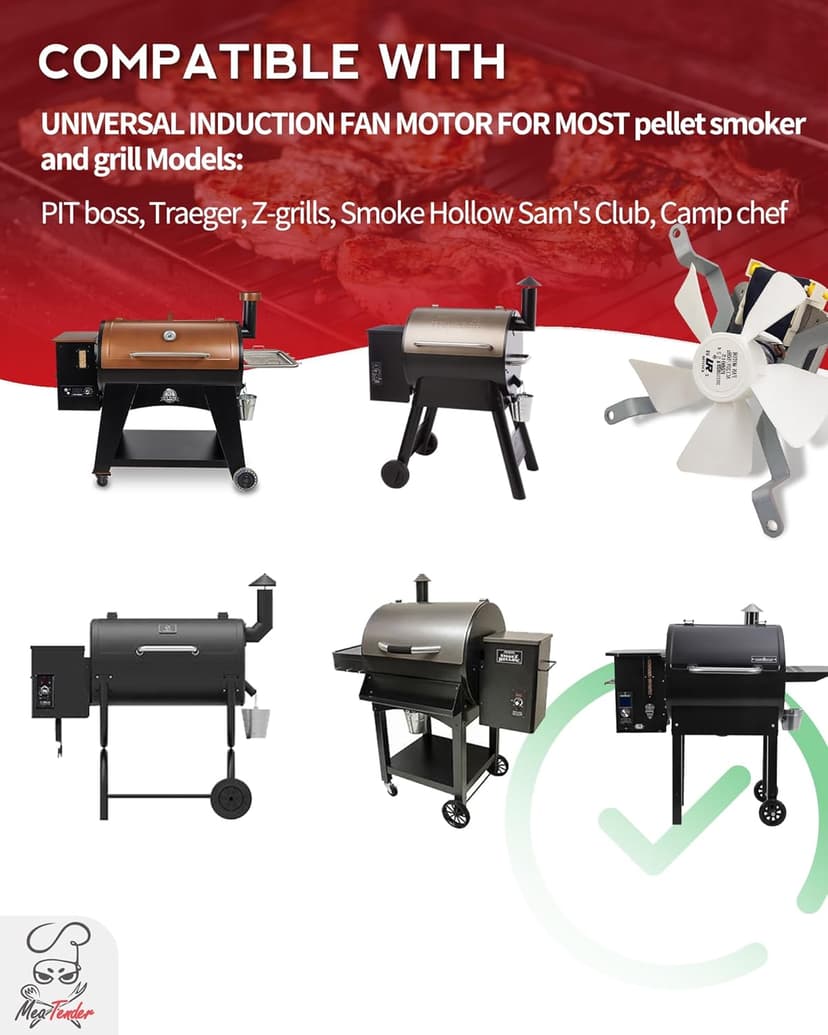 Grill Induction Fan Motor Replacement for Pit Boss & Traeger, Camp Chef, Sam's Club/Z Grills Pellet Grills and Smokers, Silver/White/Yellow, IFM001