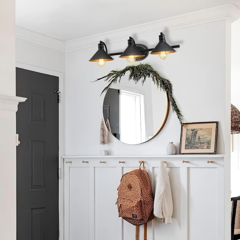 3 Light Bathroom Vanity Light Over Mirror - Farmhouse Wall Light for Bathroom Vanity Powder Room, Rustic Gooseneck Barn Style 3 Bulb Wall Sconce Over Kitchen Sink