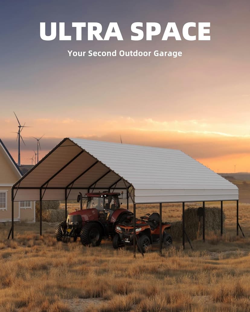 20'x25'x13' Metal Carport for 2 Cars, Extra Tall Carport, Reinforced Frame and Roof for All-Weather, Permanent Garage for Bass Boats, Full-Sized Pickup Trucks, and Tractors, N.W. 900 Lbs