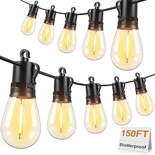 Brightever 150FT Outdoor String Lights, Patio Lights with 45+2 S14 Shatterproof E12 Base LED Bulbs, Outside Hanging Decorative Light Waterproof for Porch, Balcony, Backyard, Bistro, 2700K Dimmable